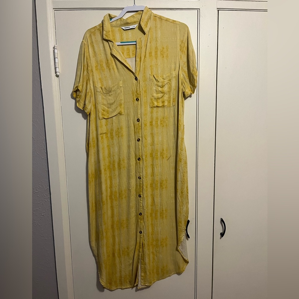 Yellow Button-Up Shirt Dress